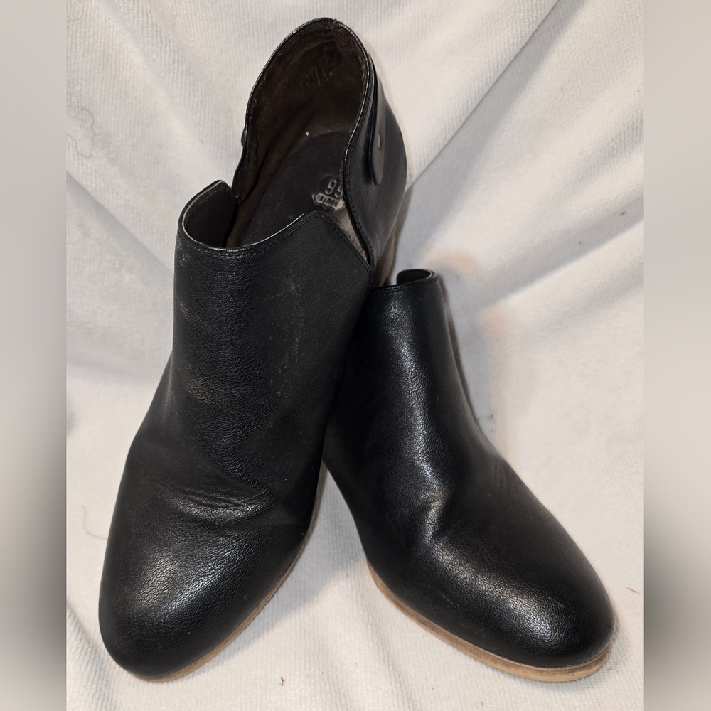 Vintage Route 66 Black Faux Leather Y2K Boho Western Bootie Boots Block Heels 10